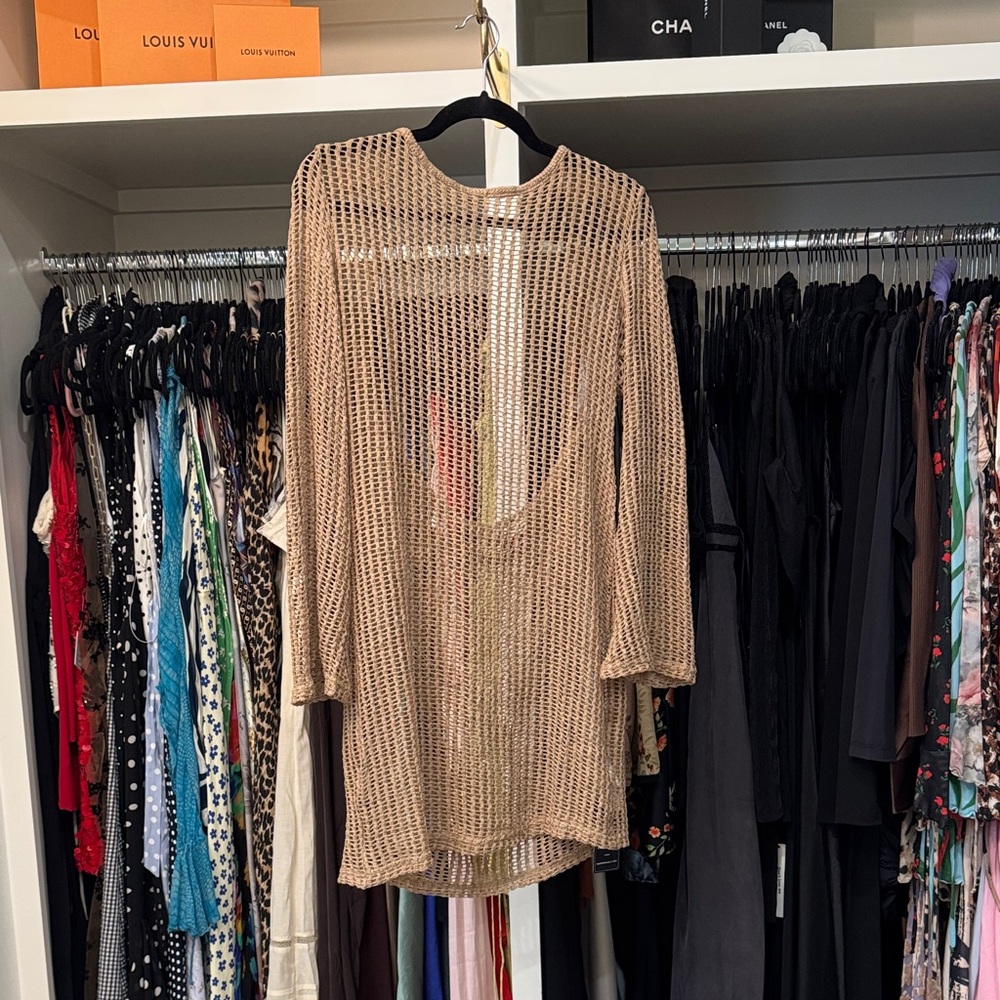 Tan Knit Long Sleeve Top coverup